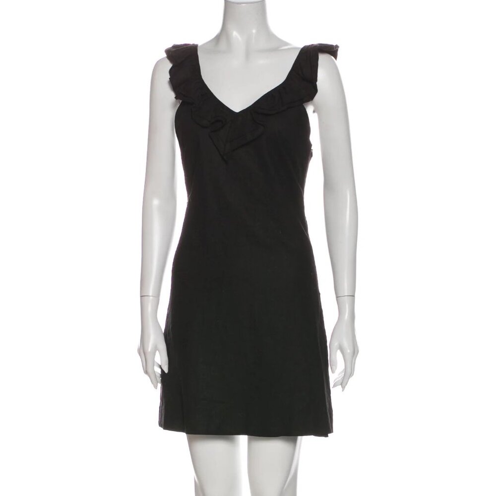 Loeffler Randall Shift Dress Black Ruffle V Neck Small